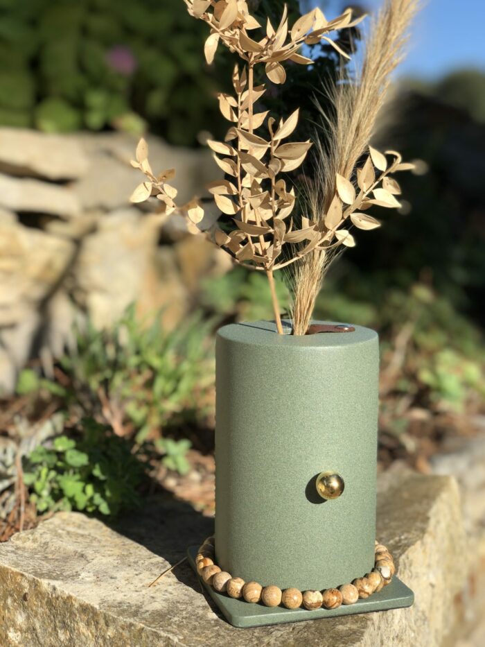 Vase 1995 - Vert - Laiton massif - Soliflore - Collier Jaspe – Image 2