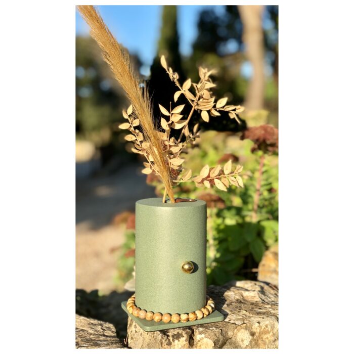 Vase 1995 - Vert - Laiton massif - Soliflore - Collier Jaspe