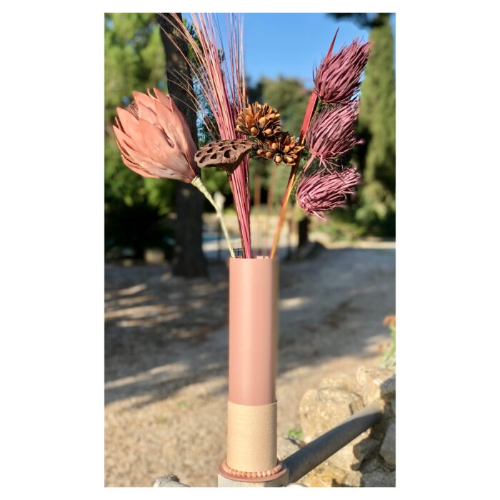 Vase 2021 - Rose poudré - Métal - Naturel bohème - Collier de pierres – Image 4
